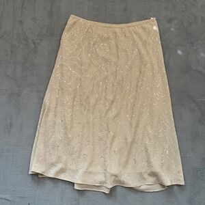 VTG Womens 14W Champagne Floral Sparkle A Line Midi Skirt‎